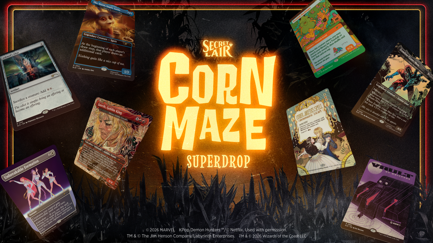 MTG Corn Maze Secret Lair Superdrop Brings Jim Henson's Labyrinth, KPop Demon Hunters, and Marvel Zombies to Magic