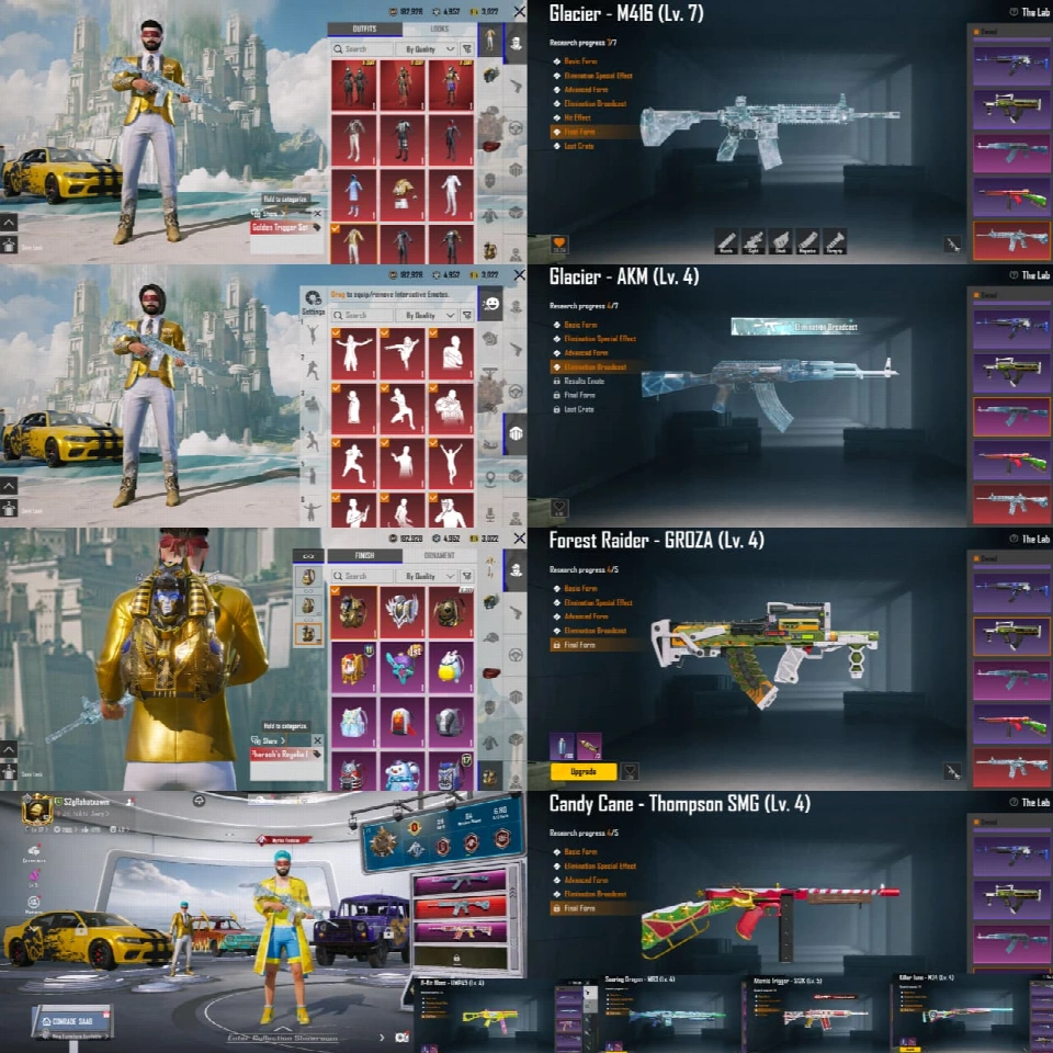 S4 面部毛发 | S7 面包 | M4 GC - AKM GC 组合 | 跑车 | 菠萝套装 | 3 x XSUIT | 重型实验室 | 城市守护者 (J)