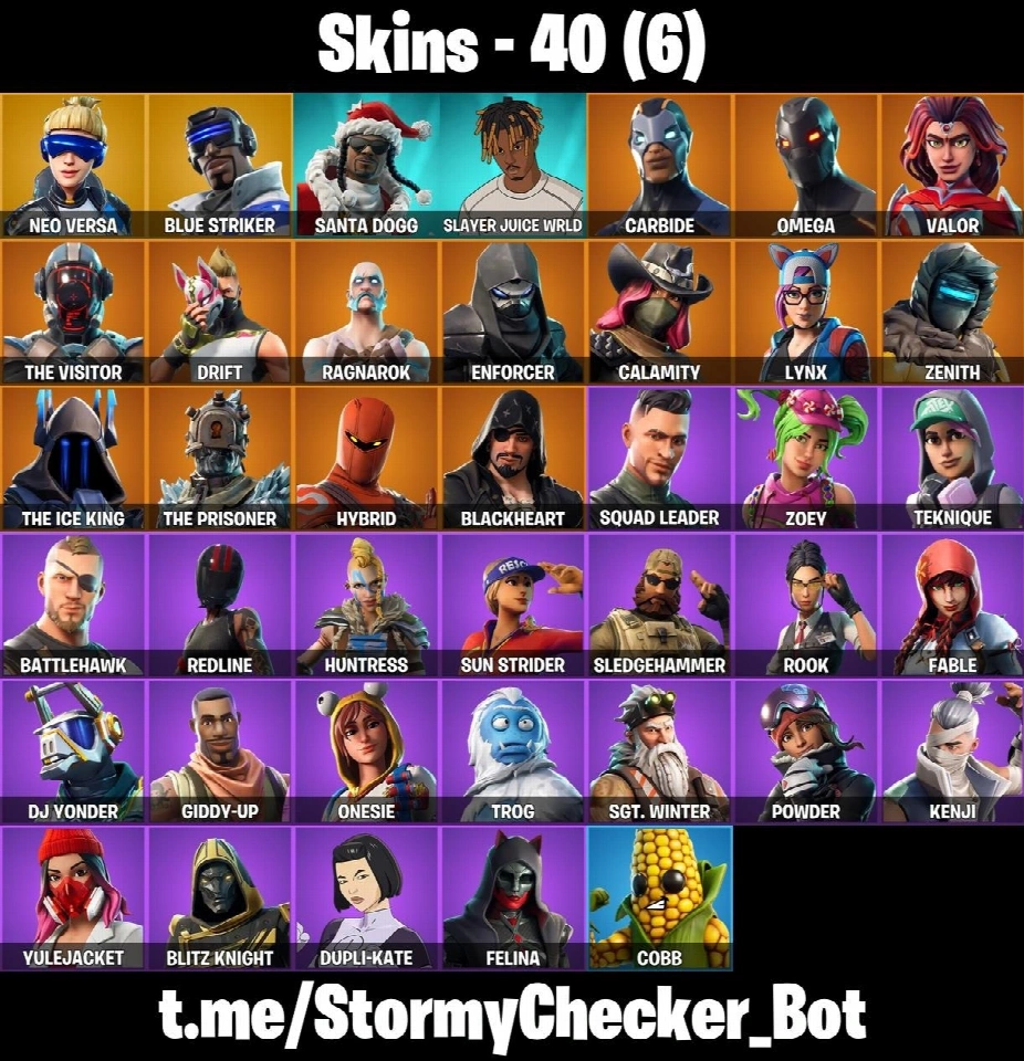 40皮肤 ⭐ ORANGE JUSTICE ⭐ NEO VERSA ⭐ DRIFT ⭐ OMEGA ⭐ BALLOON AXE ⭐ LUG AXE ⭐ FIENDISH WAND ⭐ SNOOPS WALK ⭐ HYPE ⭐ SWIPE IT ⭐ KEEP IT MELLO ⭐ FA
