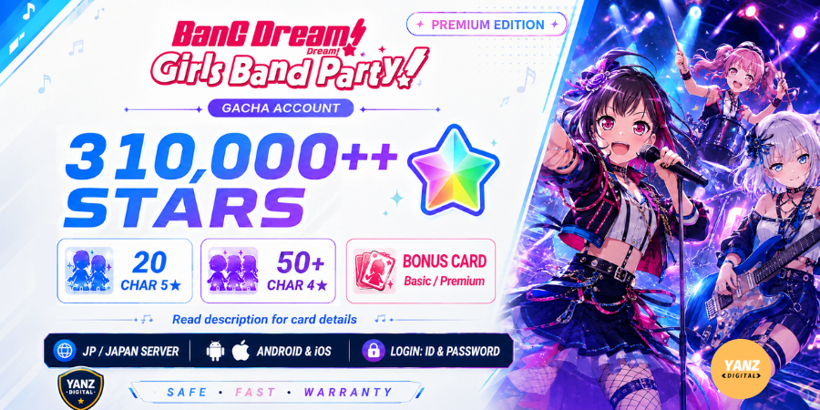 [JP 服务器] 账号 BanG Dream! | 310000 星 + 5 星角色 x20 + 4 星角色 x50