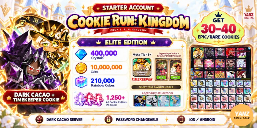 [Dark cacao] 账号 Cookie Run Kingdom | 400000 水晶 + 210000 方块 + DCC + 时间守护者饼干 + 1.2K+ 切割器