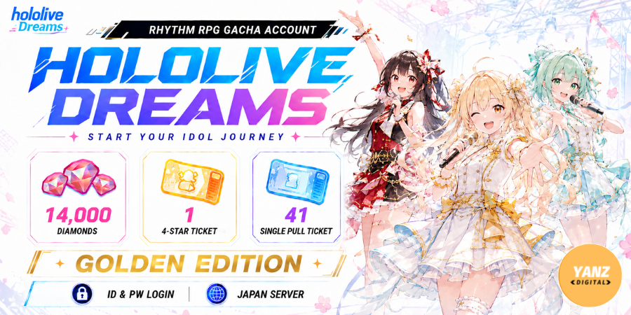 [日本] 账号 hololive Dreams | 钻石 14000 + 4星票 1 + 单抽票 41- 黄金版