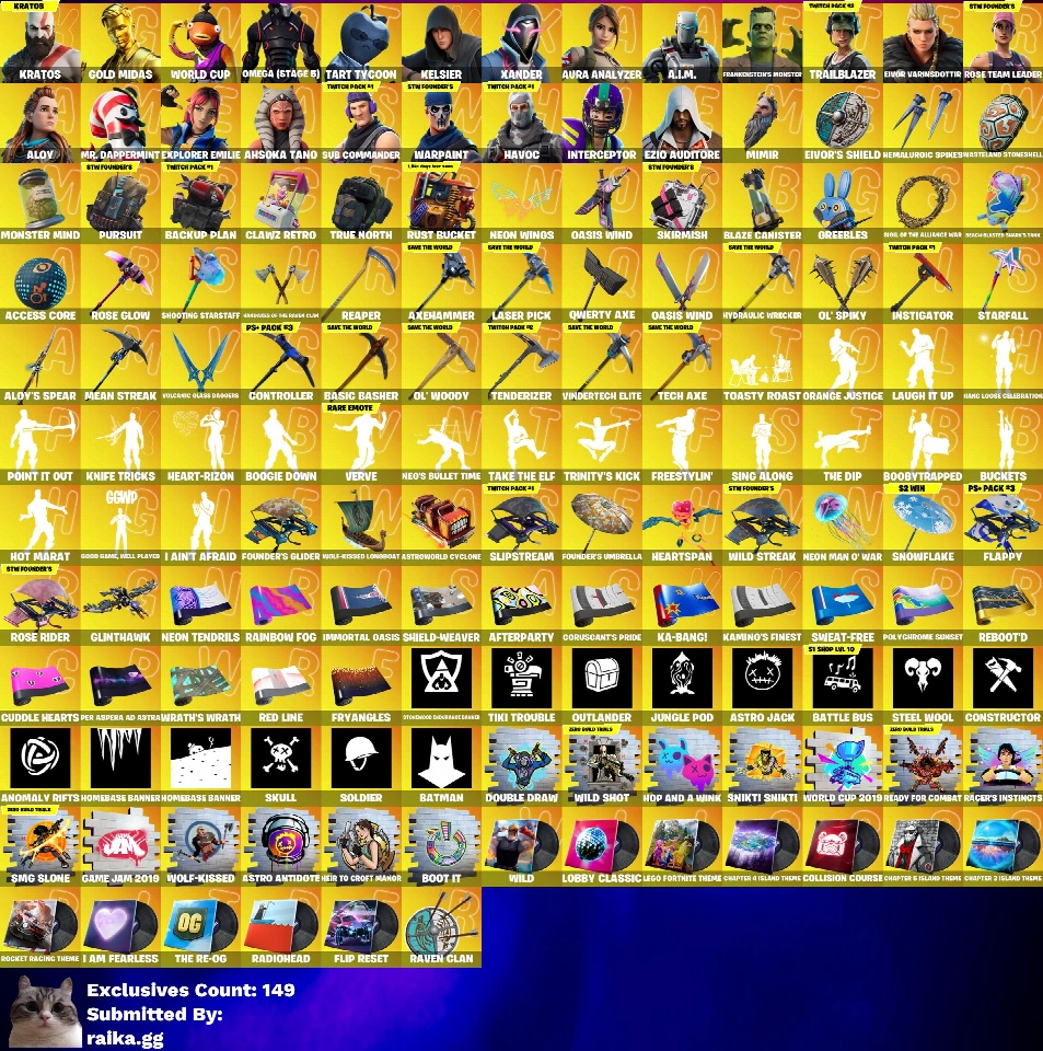 [3合1] / • FN（所有平台） • 350皮肤 • OG STW • Kratos • Cybertruck • Gold Midas • Take the Elf • 完全访问 • 2礼品