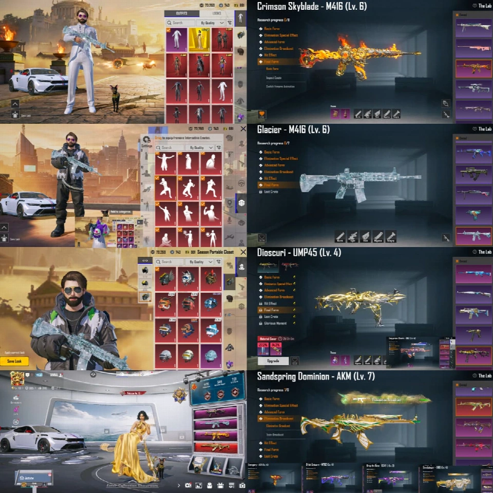 福特野马跑车 | AKM 沙色满级 | DOU M4 6 级 | UMP 4 级 | 多条击杀信息 | Fool 背包 | S7 面包 | S6 老账号