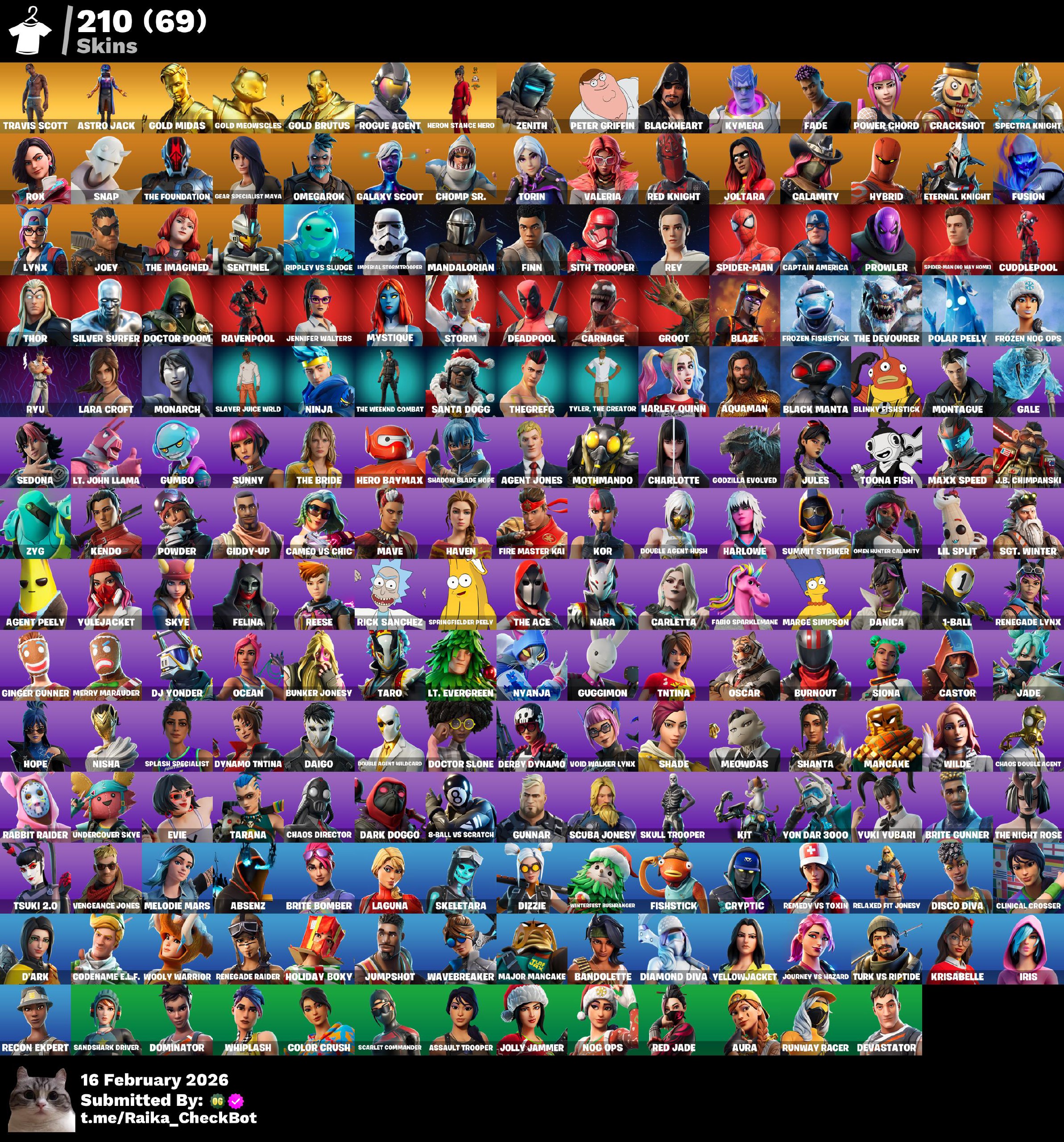 PC/PSN/Xbox/Nintendo 210皮肤 Travis Scott | Renegade Raider | Astro Jack | Gold Midas | Gold Meowscles | Gold Brutus | Rogue Agent | Heron Stance He