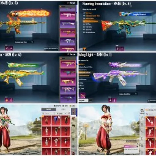 🔥 PUBG MOBILE | 👑 双 M4 + 双 AKM | 🦁 M4 咆哮 Lv.4 + ❤️ M4 绯红 Lv.4 | 🏜️ AKM 沙色 Lv.4 | ⚡ AKM 脉冲 Lv.1 | 💎 30 个神话 | 🎯 等级 61 • C