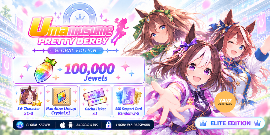 赛马娘账号 | 100000宝石 + 3星角色 x1-3个 + 随机 3-5个 + 1张票券 + 1个Rb突破水晶