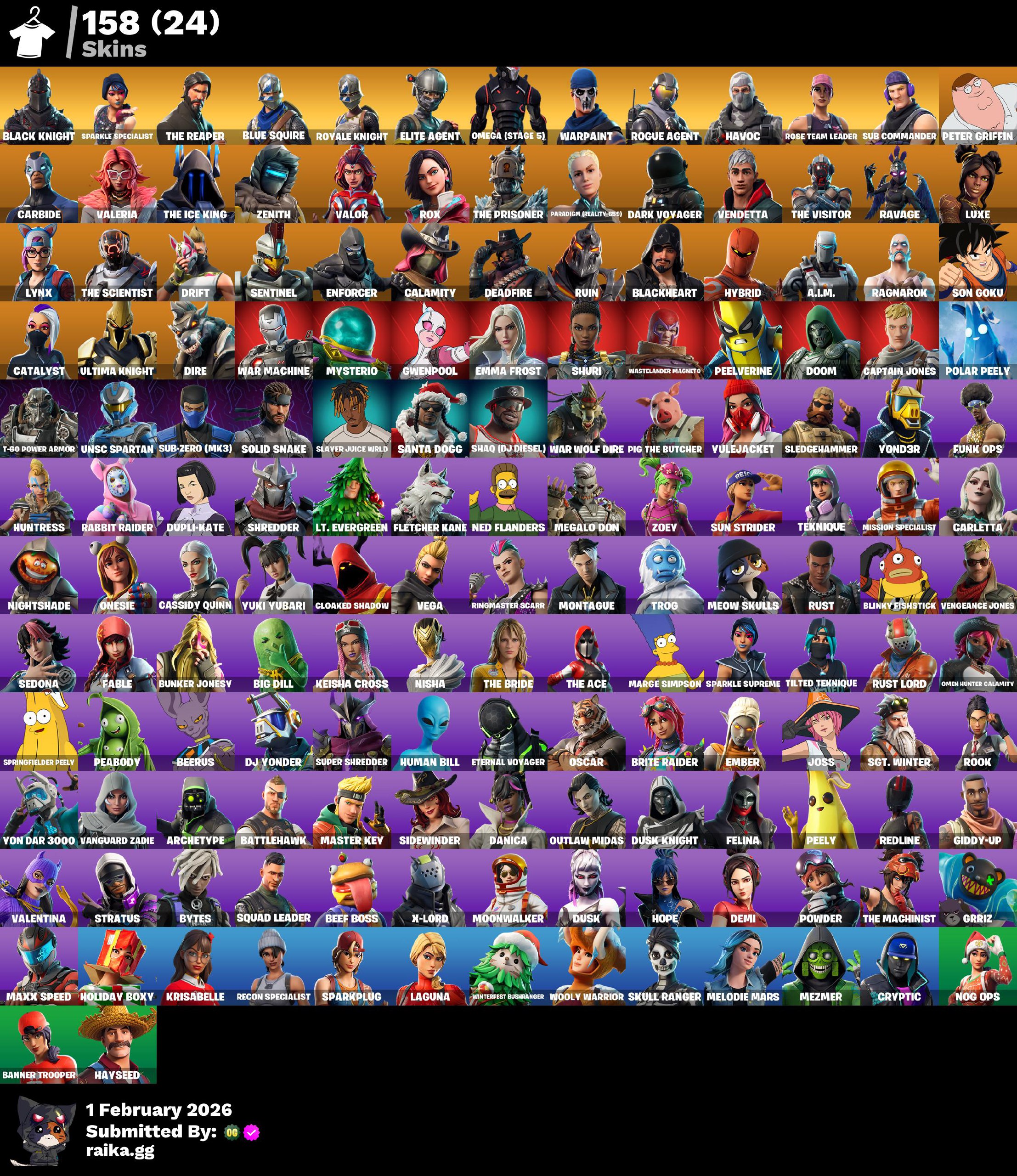 PC/PSN/Xbox/Nintendo 158皮肤 | OG STW | Black Knight | Sparkle Specialist | The Reaper | Blue Squire | Royale Knight | Elite Agent | Omega(第5阶段)