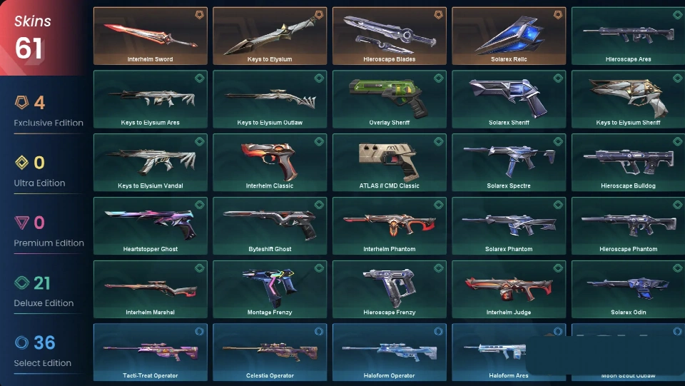 [3合1] ✮ VALORANT 💎 61皮肤 ✮ 4刀 ✮ 230级 ✮ 完全访问 ✮ 保修 ✮ 免费礼品 🎁