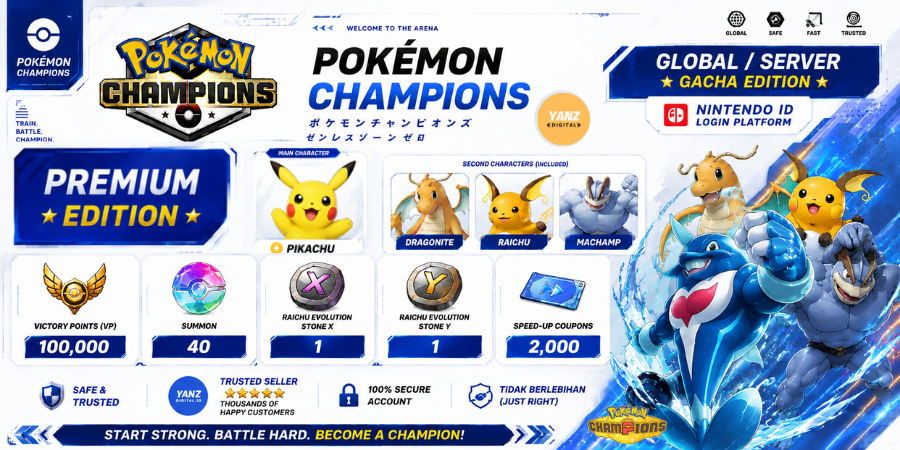 账号 Pokemon Champions | 皮卡丘 + 100000 胜利点数 + 喷火龙，雷丘，怪力 + 1 只雷丘 X + 1 只雷丘 Y + 2000 张优惠券
