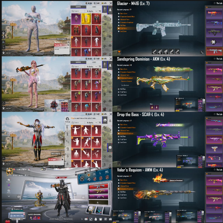 5X XSUIT | M4 GLACIER MAX | JOKER LV2 | BLOOD RAVEN LV2 | WHITE MUMMY | 112 神话级物品 | 终极版 | 33 稀有实验室 | 触摸特效