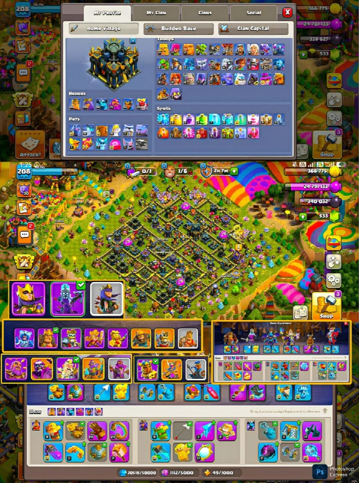 Clash of Clans TH17 全满号 | 等级208 | 英雄全满 | 传奇皮肤 | 仅限1个