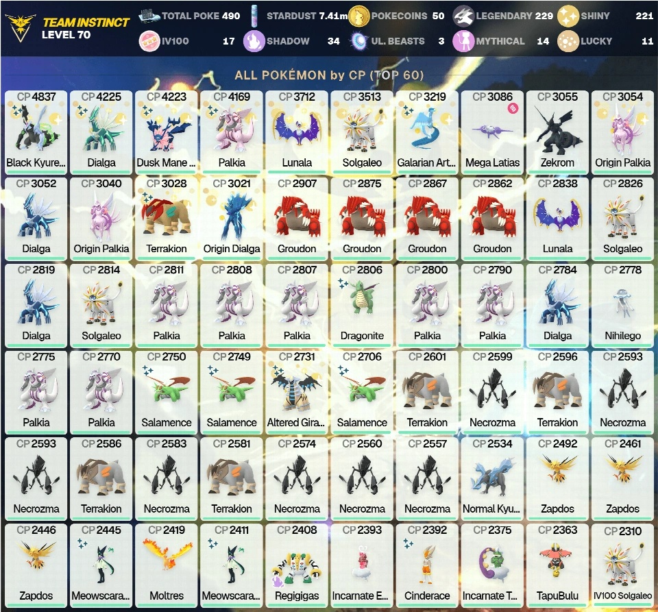 11 Lucky Legend:Shin BlackKyurem 4,8K,Shiny Dialga 4,2K,Shin DuskMane Necrozma 4,2K,Shin Galari Articuno -Legend:229 -[CNL] -PG-XDKCD