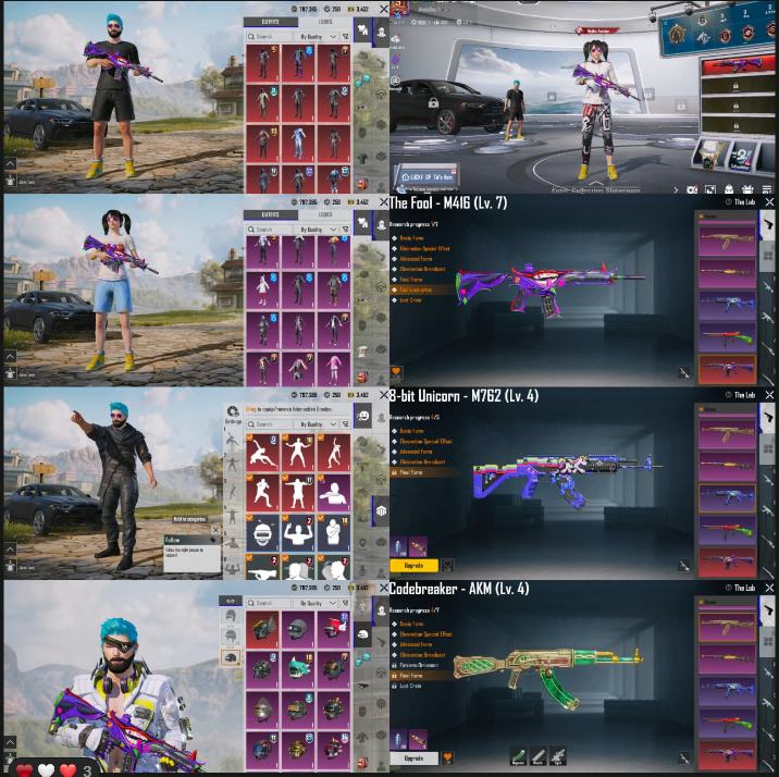 S4 旧账号 | M4 傻瓜 7 级 | S5-M3 完整 RPS 满级 | S2 是/否表情 | 108 神话 | AKM 4 级 | M762 4 级 | TDM 上衣/裤子 | S7 面包 | S5 小马