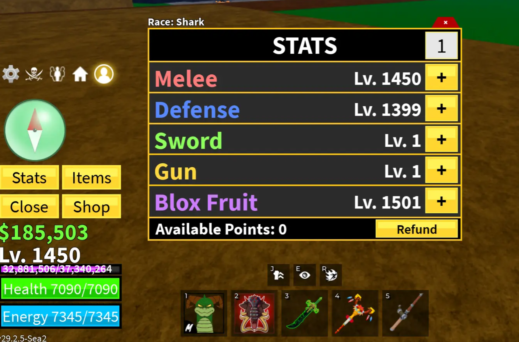 Blox Fruits账号 Lv.1450 | PERM Buddha + PERM T-Rex + PERM Mammoth + PERM Gas | Dark Blade | 丰富库存