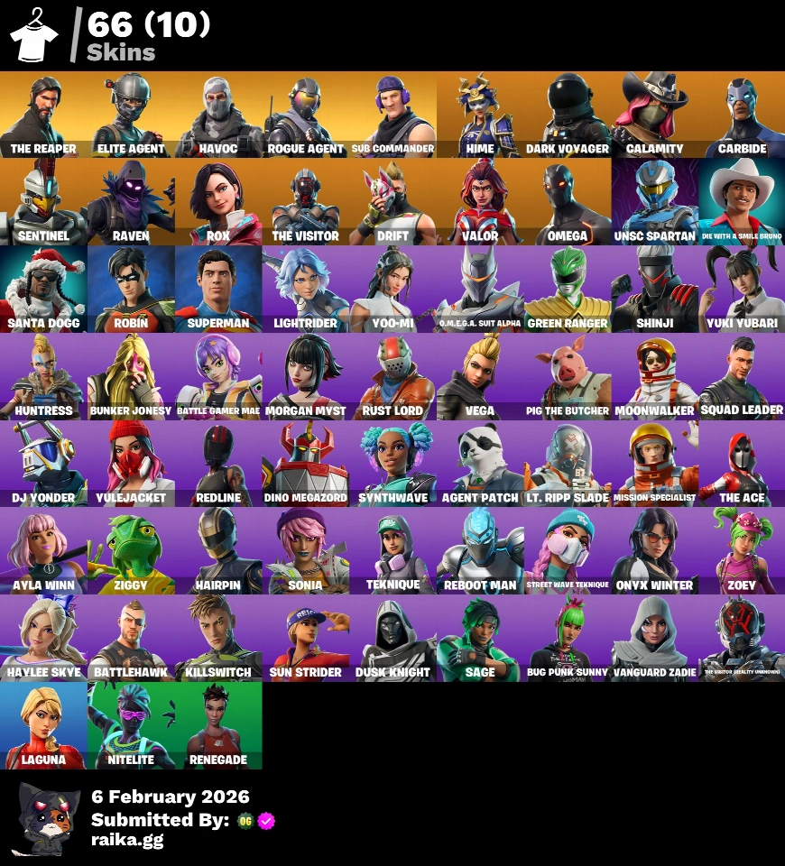 PC/PSN/Xbox/Nintendo 66 skins | The Reaper | Elite Agent | Havoc | Rogue Agent | Sub Commander | Hime | Dark Voyager | Calamity | Carbide | Sentinel