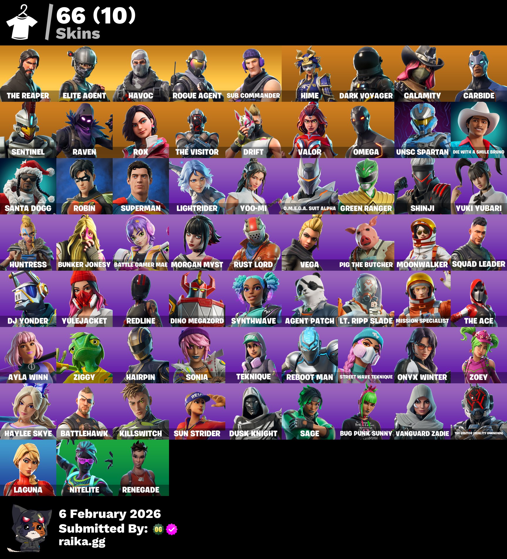 PC/PSN/Xbox/Nintendo 66 skins | The Reaper | Elite Agent | Havoc | Rogue Agent | Sub Commander | Hime | Dark Voyager | Calamity | Carbide | Sentinel