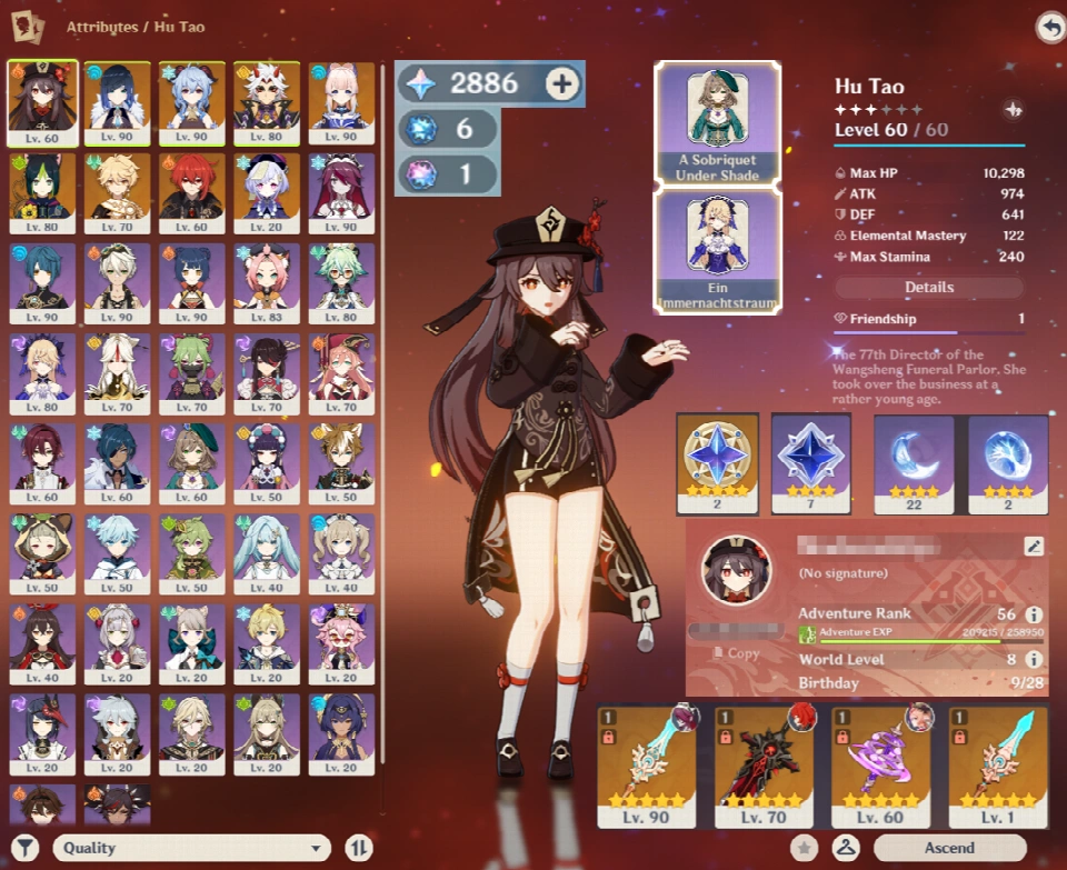 🔥【Asia】👑Genshin+👑Honkai💎13 Legend🔥Hu Tao🔥Yelan✨20 Gold Star✴️2886 Primogems💎26 Legend🔥Jingliu E1+1🔥Ruan Mei🔥Acheron✴️5203 Stellar Jades