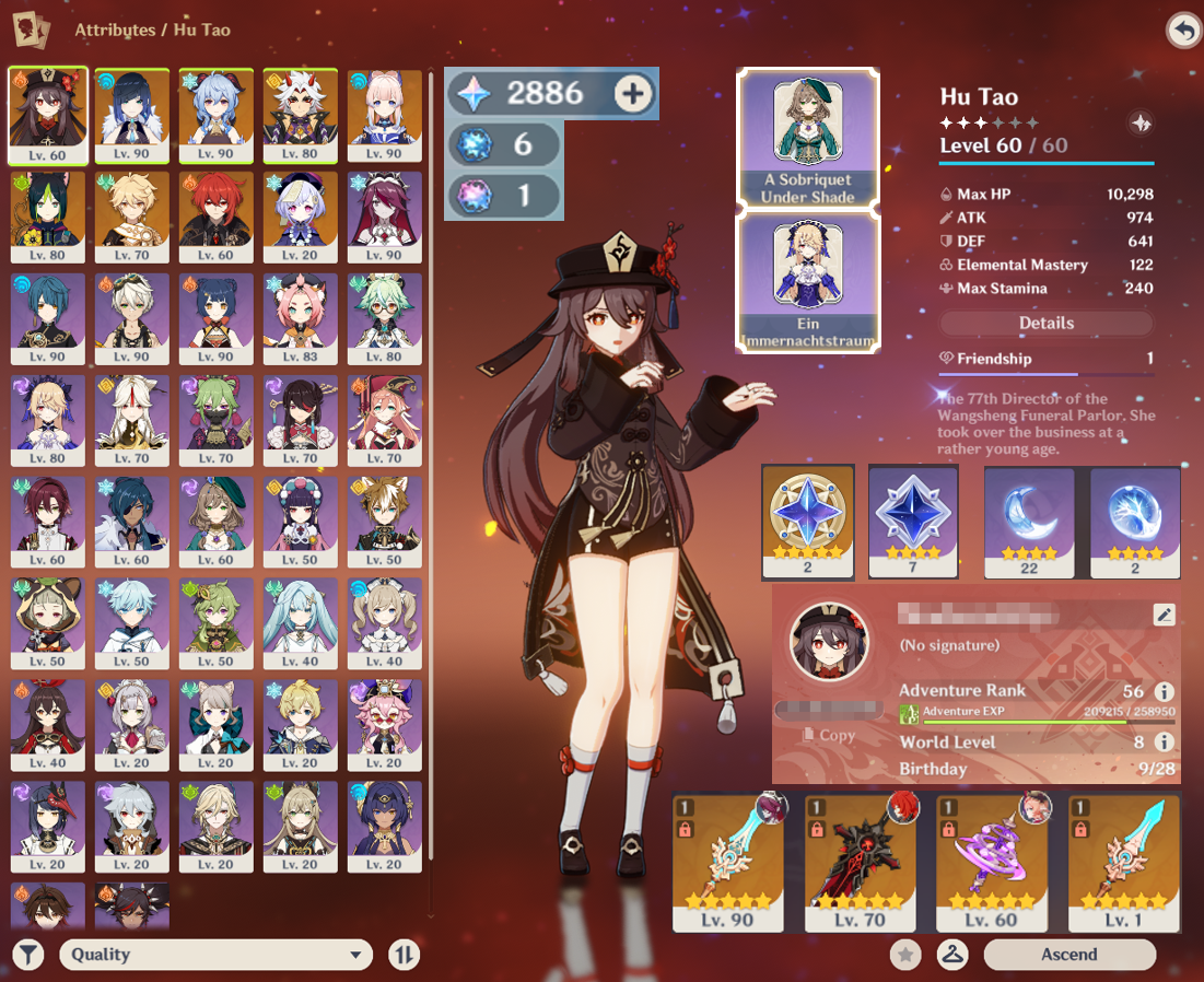 🔥【Asia】👑Genshin+👑Honkai💎13 Legend🔥Hu Tao🔥Yelan✨20 Gold Star✴️2886 Primogems💎26 Legend🔥Jingliu E1+1🔥Ruan Mei🔥Acheron✴️5203 Stellar Jades