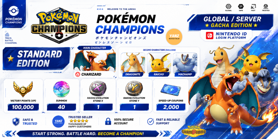 账号 Pokemon Champions | 喷火龙 + 100000 胜利点数 + 快龙、雷丘、怪力 + 1 雷丘 X 1 雷丘 Y + 2000 优惠券