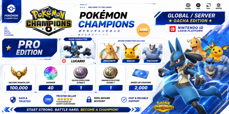 账号 Pokemon Champions | 路卡利欧 + 100000 胜利点数 + 喷火龙，雷丘，怪力 + 1 雷丘 X 1 雷丘 Y + 2000 优惠券