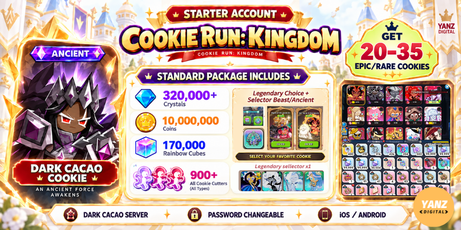 [Dark cacao] 账号 Cookie Run Kingdom | 320000 水晶 + 170000 方块 + DCC 饼干 + 900+ 切割器