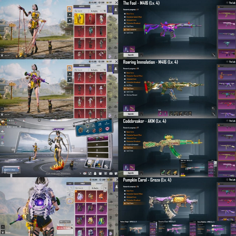 🔥 M4 FOOL × M4 ROARING 组合 | 👑 终极套装 + X-SUIT 2 级 | 🧊 双 M4 | 🔫 M4 FOOL 4 级 + ROARING 4 级 | ⚡ AKM 4 级 + GROZA 4 级 + M24 级