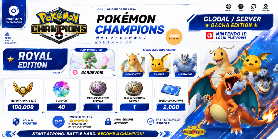 账号 Pokemon Champions | 沙奈朵 + 100000 胜利点数 + 快龙，雷丘，怪力 + 1 雷丘 X 1 雷丘 Y + 2000 优惠券