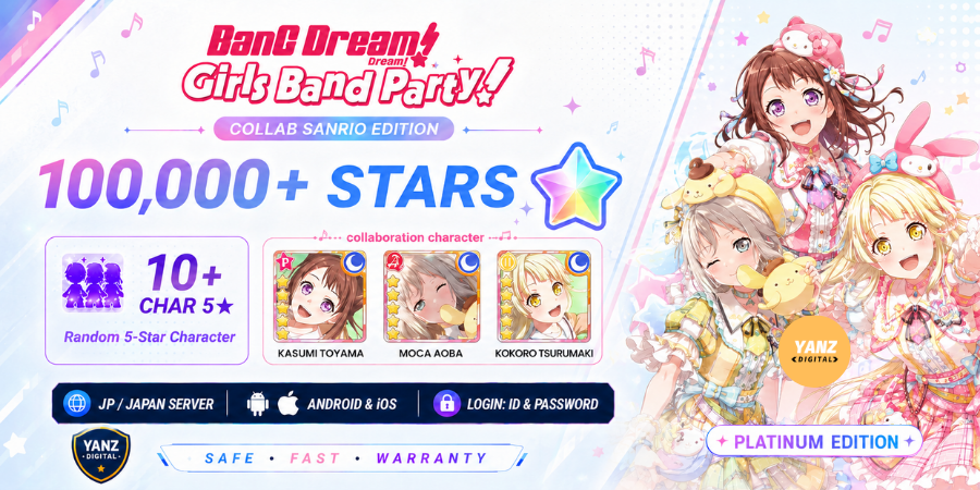 [日服] 账号 BanG Dream! | 100000 星 + 户山香澄 + 青叶摩卡 + 弦卷心 + 5 星角色 x10