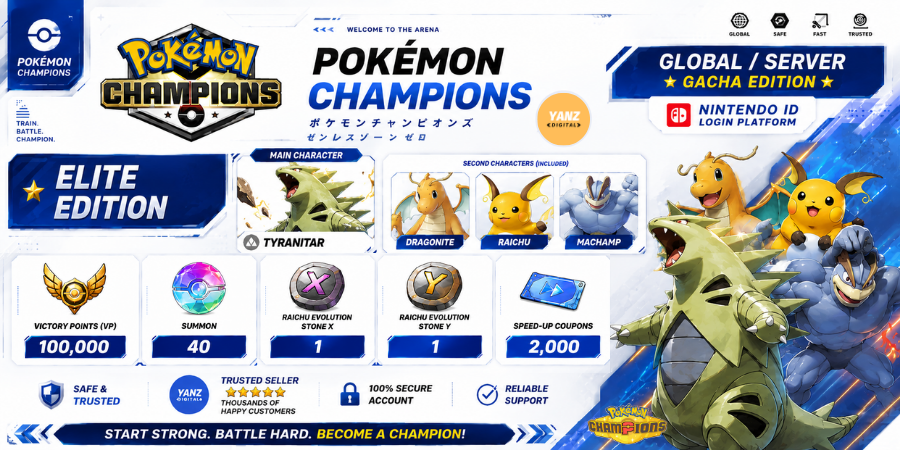 账号 Pokemon Champions | 班基拉斯 + 100000 胜利点数 + 快龙，雷丘，怪力 + 1 只雷丘 X 1 只雷丘 Y + 2000 优惠券