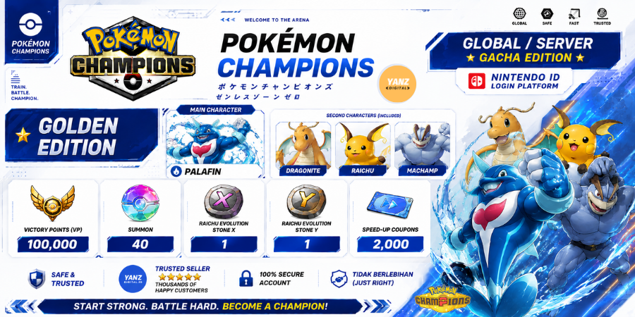 账号 Pokemon Champions | 巴沙鱼 + 100000 胜利点数 + 快龙、雷丘、怪力 + 1 雷丘 X 1 雷丘 Y + 2000 优惠券