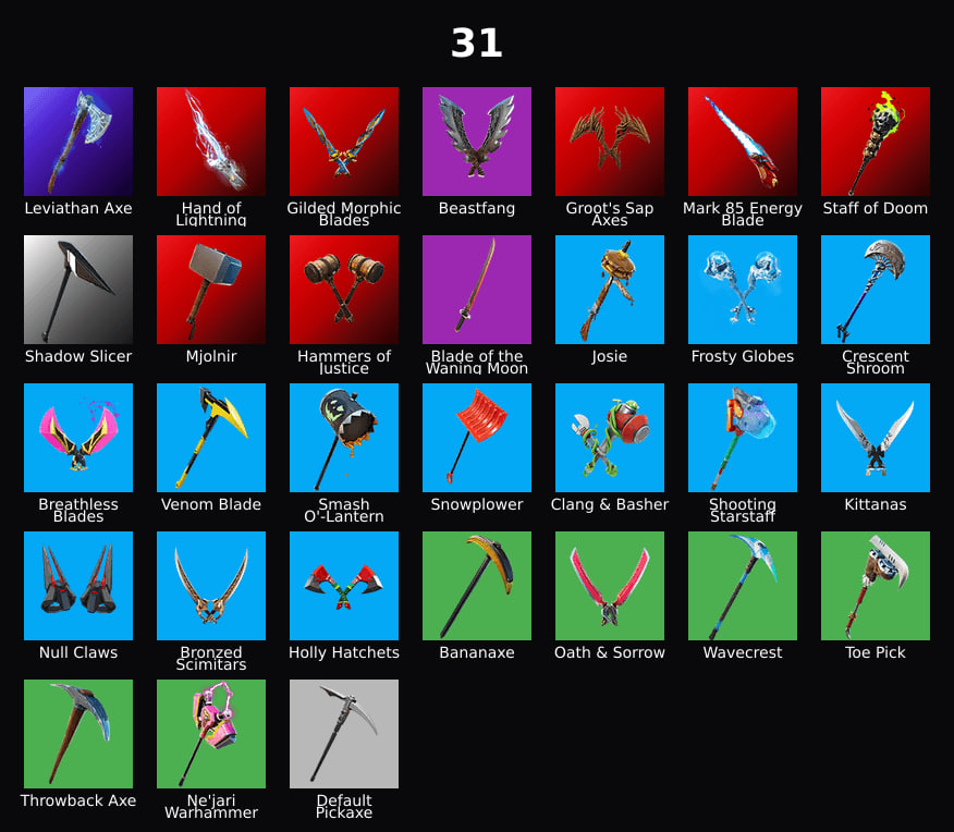 PC, PSN, XBOX 27款皮肤 FA - Leviathan Axe - Surf Strider - Mandalorian, Tony Stark, Thor, Groot, Ruby Shadows, Blizabelle RK2443
