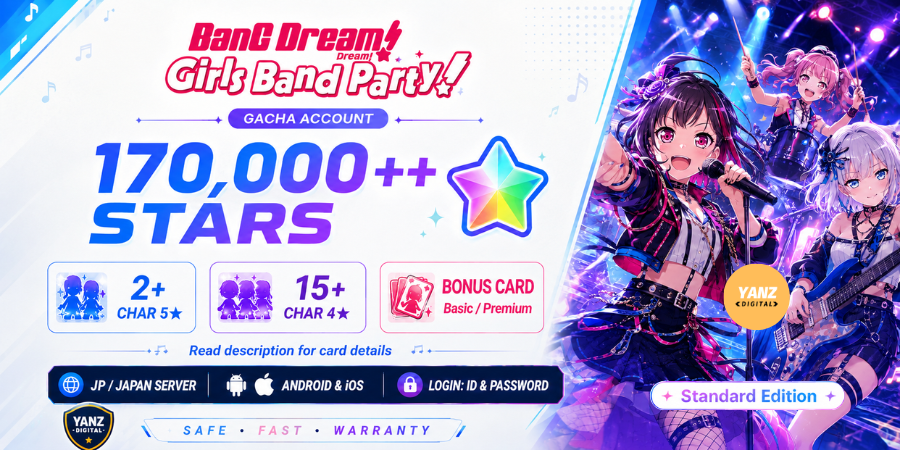 [日服] 账号 BanG Dream! | 170000 星 + 5 星角色 x2 + 4 星角色 x15