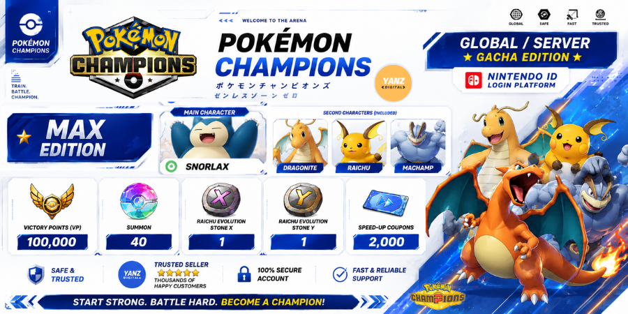 账号 Pokemon Champions | 卡比兽 + 100000 胜利点数 + 快龙，雷丘，怪力 + 1 雷丘 X 1 雷丘 Y + 2000 优惠券