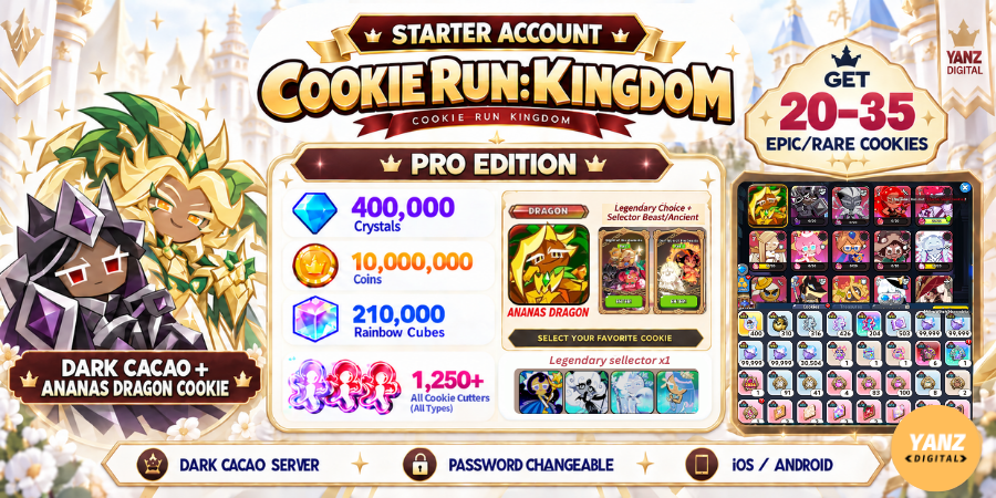[黑可可] 账号 冲呀！饼干人：王国 | 400000 水晶 + 210000 方块 + DCC + 菠萝龙饼干 + 1.2K+ 切割器