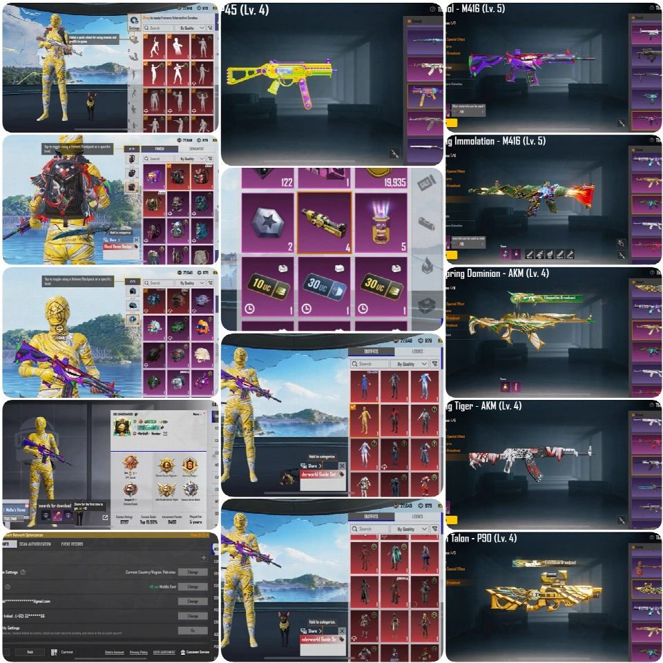 59 Mythics | 双M416（Fool + Roaring）| 三重AKM组合 | 黄色Mummy | 6x Conquer | 稀有PUBG账号