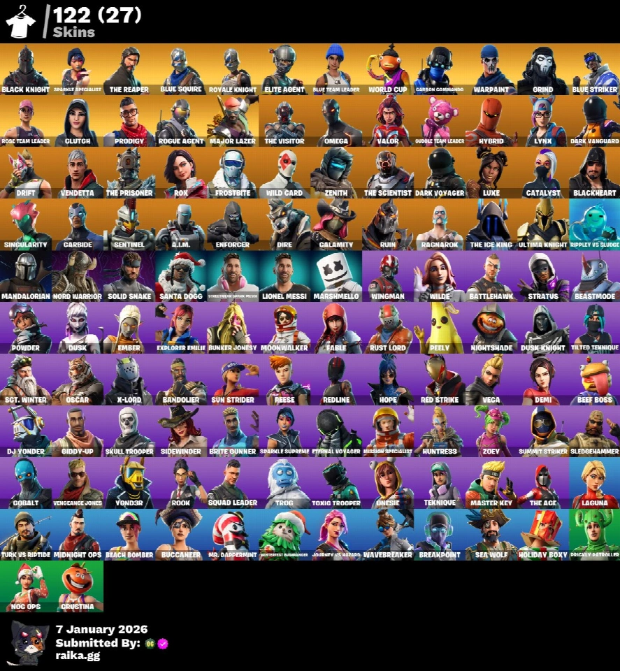 PC/PSN/Xbox/Nintendo 122皮肤 | OG STW | Black Knight | Sparkle Specialist | The Reaper | Blue Squire | Royale Knight | Elite Agent | Blue Team Leader
