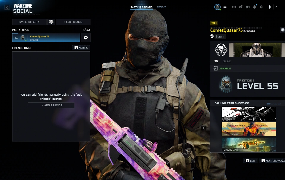 [PC/XBOX/PSN] WARZONE / BO7 声望1级 55级 9把热门武器满级 AR和SMG满级 部分活动涂装已解锁 完全访问 即刻