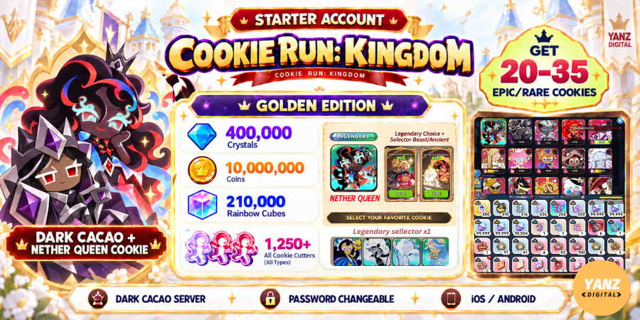 [Dark cacao] 账号 Cookie Run Kingdom | 400000 水晶 + 210000 方块 + DCC + 地狱女王饼干 + 1.2K+ 切割器