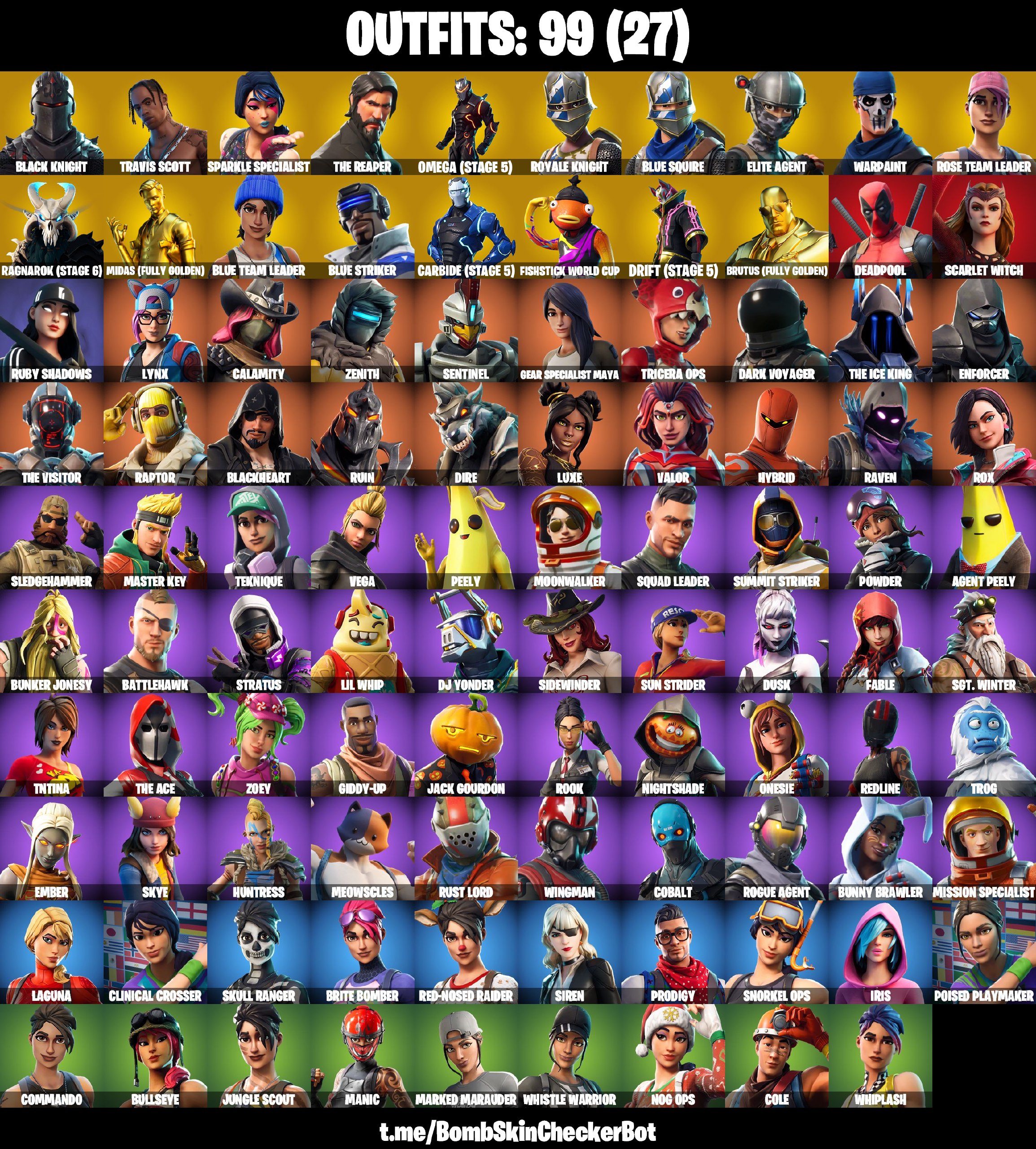 PC/Xbox/Nintendo 99皮肤 | OG STW | Black Knight | Travis Scott | Sparkle Specialist | The Reaper | Blue Squire | Royale Knight | Elite Agent | Blue