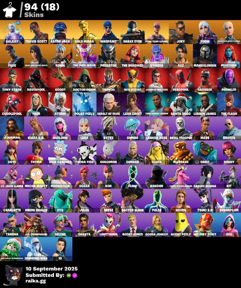 PC/PSN/Xbox/Nintendo 94款皮肤 | OG STW | Galaxy | Travis Scott | Astro Jack | Gold Midas | Snake Eyes | Joey | Torin | Paradigm (Reality-659) | Fade