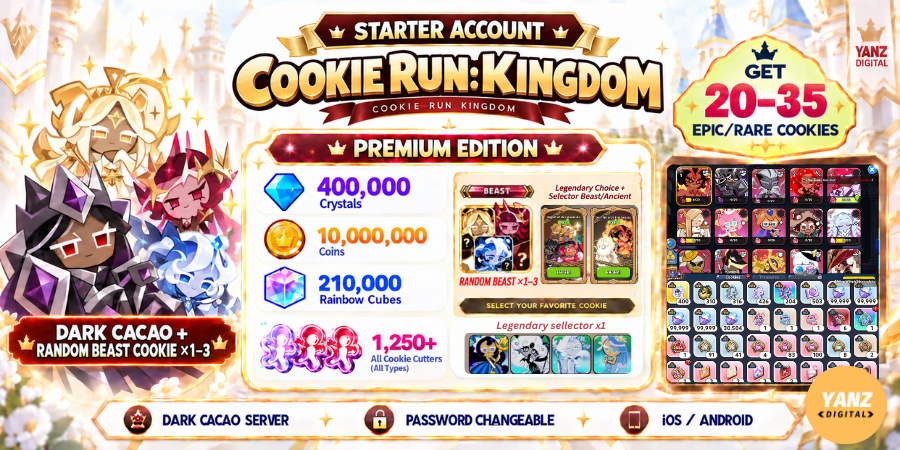 [黑可可] 账号 冲呀！饼干人：王国 | 400000 水晶 + 210000 方块 + DCC + 野兽饼干 x1-3 + 1.2K+ 切割器