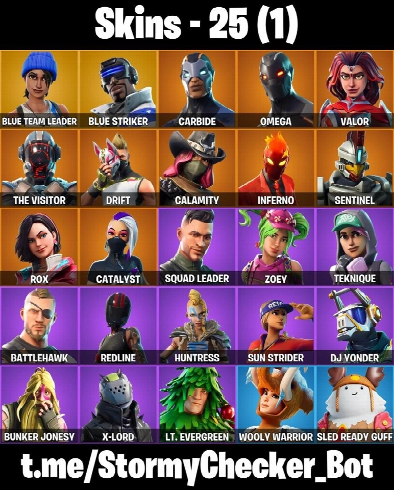 25款皮肤 ⭐ Orange Justice ⭐ Blue Team Leader ⭐ Drift ⭐ Rust Bucket ⭐ Balloon Axe ⭐ Lug Axe ⭐ Astroworld Cyclone ⭐ Rage ⭐ Hype ⭐ Swipe It ⭐ FA