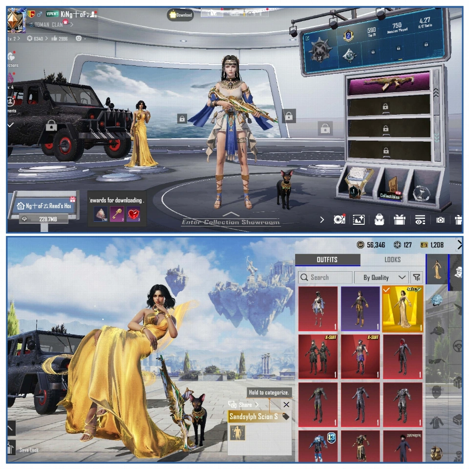 M416猩红天刃等级4 | 22个可升级武器 - 10击杀信息 | PHAROAH & ANUKHRA等级2 | AKM等级4 + P90等级4 + UMP等级4