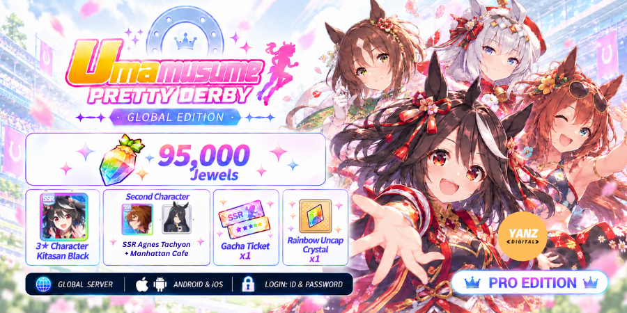 赛马娘账号 | 95000宝石 + SSR 北部玄驹 + 爱丽速子 + 曼城茶座 + 3星角色 x1-2 + 1张票券 + 1个Rb突破水晶