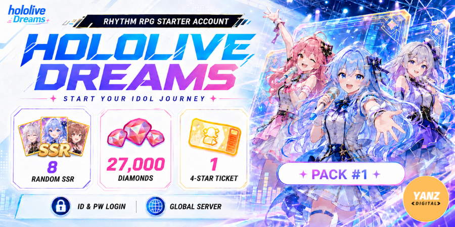 [全球] 账号 hololive Dreams | 钻石 27000 + 4星票 1 + 随机 SSR x8- 包 #1